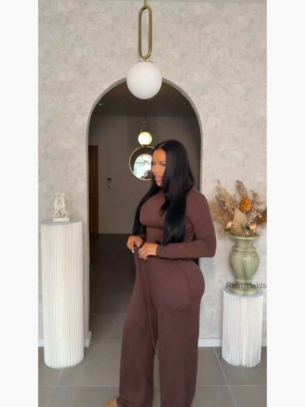 Coordinated Lounge Set - Long Sleeve Top & Wide Leg Pants - Picture 7 of 7